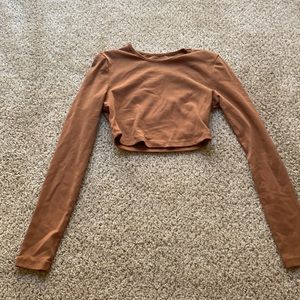 SHEIN Rust Brown Long Sleeve Cropped Top
